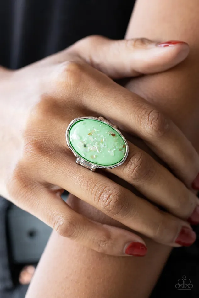 Glittery With Envy Green Bead Silver Ring Paparazzi Paparazzi Accessories Rings