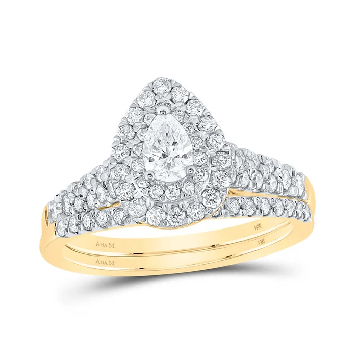GND Gold Halo Bridal Wedding Ring Band Set 1 Cttw Pear Natural Diamond Womens 53 grams Rings GND Gold Halo Bridal Wedding Ring Band Set 1 Cttw Pear Natural Diamond Womens 53 grams Rings