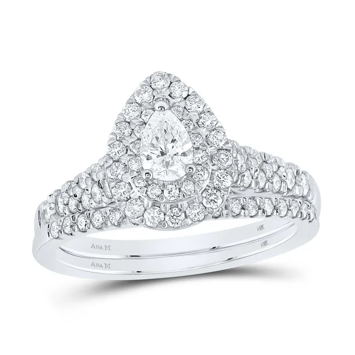 GND Gold Halo Bridal Wedding Ring Band Set 1 Cttw Pear Natural Diamond Womens 53 grams Rings GND Gold Halo Bridal Wedding Ring Band Set 1 Cttw Pear Natural Diamond Womens 53 grams Rings
