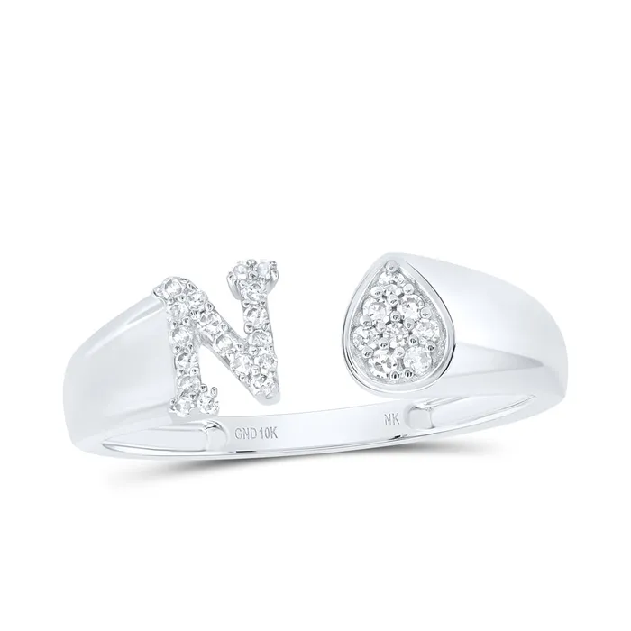 GND Rings 18CtwNat Dia Nk Gift Initial N Pear Ladies Ring 16 grams