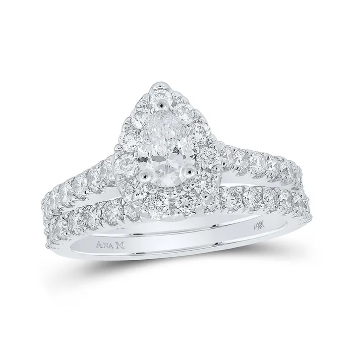GND Rings Gold Halo Bridal Wedding Ring Band Set 134 Cttw Pear Natural Diamond Womens 63 grams GND Rings Gold Halo Bridal Wedding Ring Band Set 134 Cttw Pear Natural Diamond Womens 63 grams