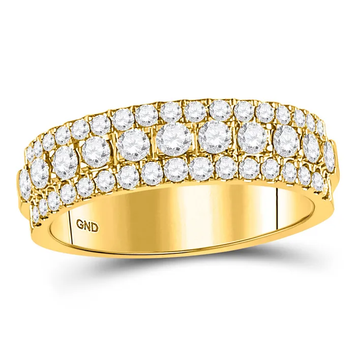 GND Rings Gold Triple Row Comfort Band Wedding Band 1 Cttw Round Natural Diamond Womens GND Rings Gold Triple Row Comfort Band Wedding Band 1 Cttw Round Natural Diamond Womens