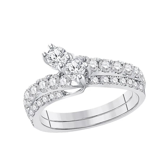 Gold 2stone Bridal Wedding Engagement Ring 34 Cttw Round Natural Diamond Womens 287 grams GND Rings