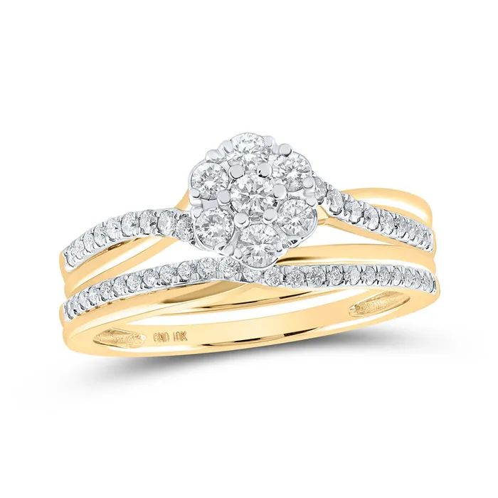 Gold Cluster Bridal Wedding Ring Band Set 12 Cttw Round Natural Diamond Womens 396 grams GND Rings Gold Cluster Bridal Wedding Ring Band Set 12 Cttw Round Natural Diamond Womens 396 grams GND Rings