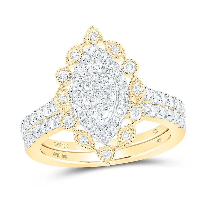 Gold Cluster Bridal Wedding Ring Band Set 1 Cttw Round Natural Diamond Womens 542 grams GND Rings Gold Cluster Bridal Wedding Ring Band Set 1 Cttw Round Natural Diamond Womens 542 grams GND Rings