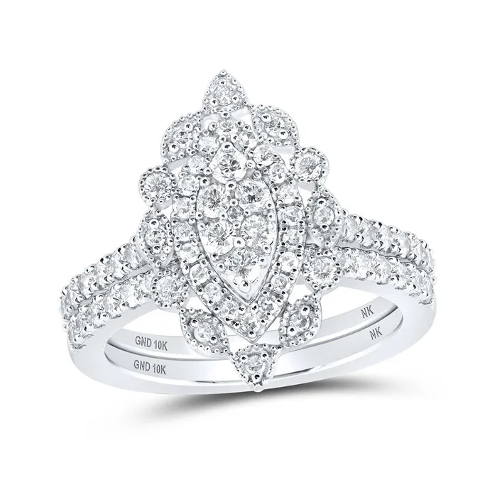 Gold Cluster Bridal Wedding Ring Band Set 1 Cttw Round Natural Diamond Womens 542 grams GND Rings Gold Cluster Bridal Wedding Ring Band Set 1 Cttw Round Natural Diamond Womens 542 grams GND Rings