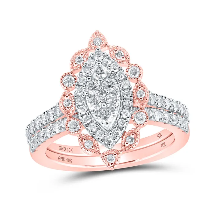 Gold Cluster Bridal Wedding Ring Band Set 1 Cttw Round Natural Diamond Womens 542 grams GND Rings Gold Cluster Bridal Wedding Ring Band Set 1 Cttw Round Natural Diamond Womens 542 grams GND Rings