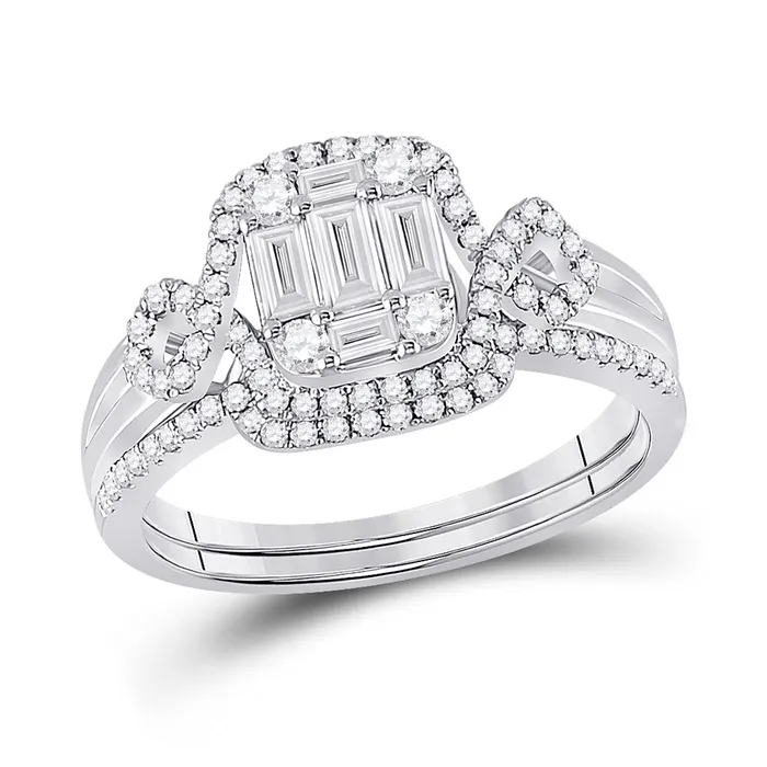Gold Cluster Bridal Wedding Ring Band Set 58 Cttw Baguette Natural Diamond Womens 299 grams GND Rings Gold Cluster Bridal Wedding Ring Band Set 58 Cttw Baguette Natural Diamond Womens 299 grams GND Rings