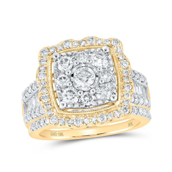 Gold Cluster Cluster Bridal Wedding Ring Band Set 2 Cttw Round Natural Diamond Womens 109 grams GND Rings Gold Cluster Cluster Bridal Wedding Ring Band Set 2 Cttw Round Natural Diamond Womens 109 grams GND Rings