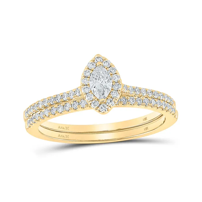 Gold Halo Bridal Wedding Ring Band Set 12 Cttw Marquise Natural Diamond Womens 252 grams GND Rings Gold Halo Bridal Wedding Ring Band Set 12 Cttw Marquise Natural Diamond Womens 252 grams GND Rings