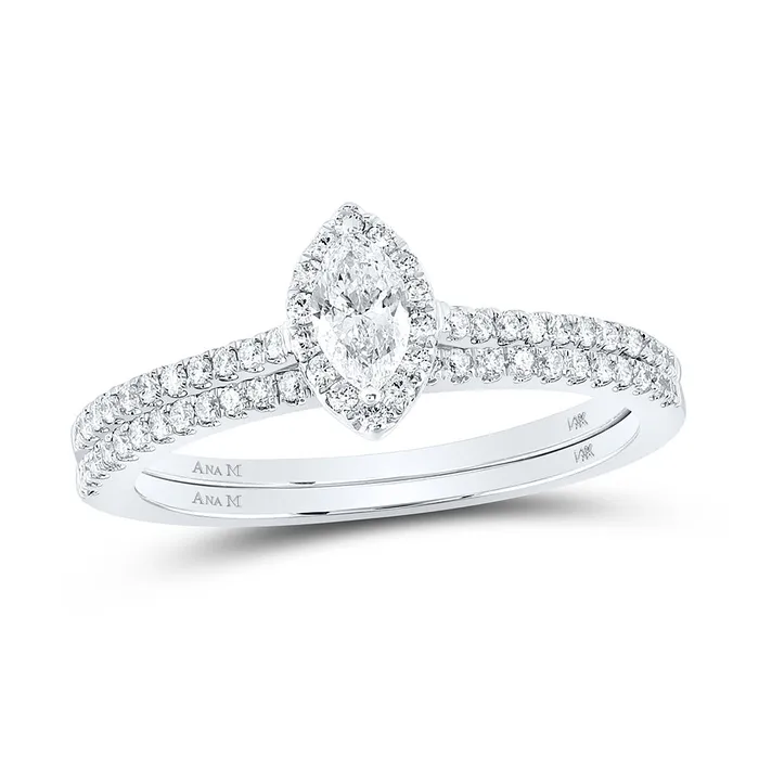 Gold Halo Bridal Wedding Ring Band Set 12 Cttw Marquise Natural Diamond Womens 252 grams GND Rings Gold Halo Bridal Wedding Ring Band Set 12 Cttw Marquise Natural Diamond Womens 252 grams GND Rings