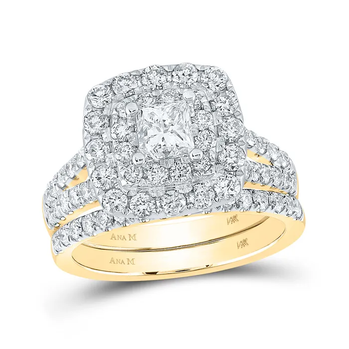 Gold Halo Bridal Wedding Ring Band Set 2 Cttw Princess Natural Diamond Womens 631 grams GND Rings Gold Halo Bridal Wedding Ring Band Set 2 Cttw Princess Natural Diamond Womens 631 grams GND Rings