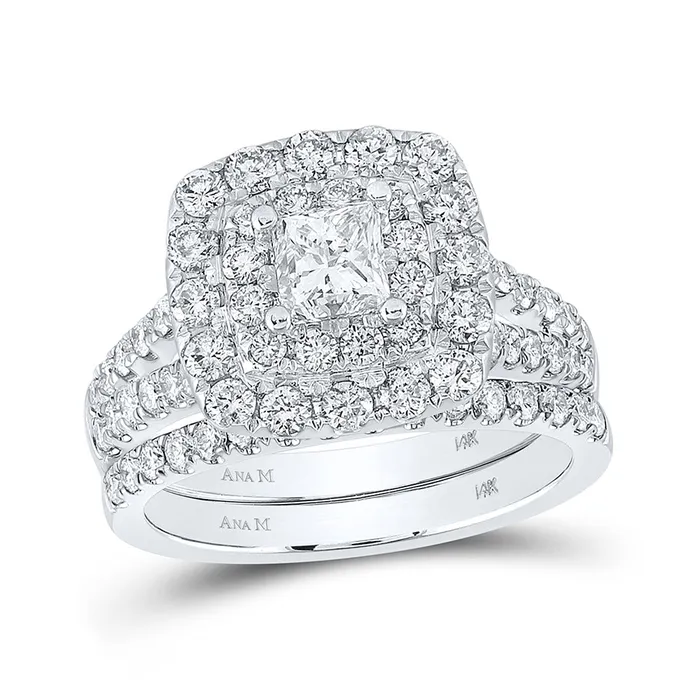 Gold Halo Bridal Wedding Ring Band Set 2 Cttw Princess Natural Diamond Womens 631 grams GND Rings Gold Halo Bridal Wedding Ring Band Set 2 Cttw Princess Natural Diamond Womens 631 grams GND Rings