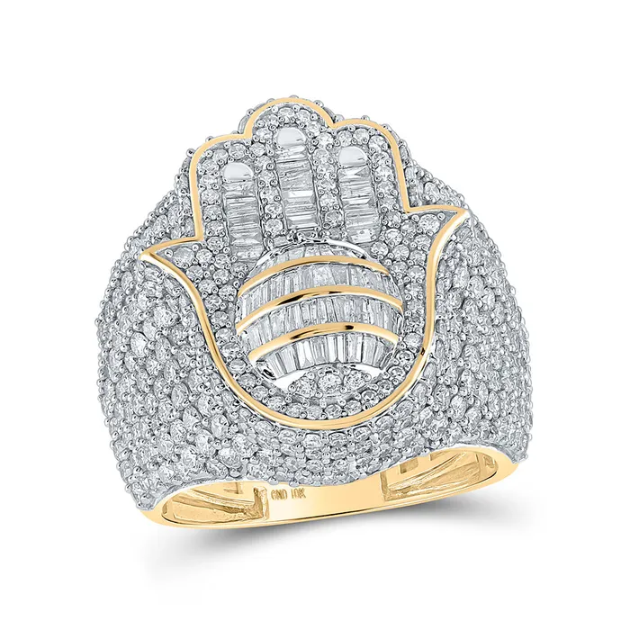 Gold Hamsa Ring 513 Cttw Baguette Natural Diamond Mens 1348 grams GND Rings Gold Hamsa Ring 513 Cttw Baguette Natural Diamond Mens 1348 grams GND Rings