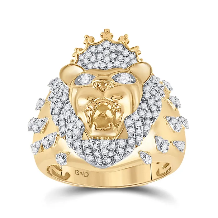 Gold Lion Head Crown Animal Ring 78 Cttw Round Natural Diamond Mens 977 grams GND Rings Gold Lion Head Crown Animal Ring 78 Cttw Round Natural Diamond Mens 977 grams GND Rings