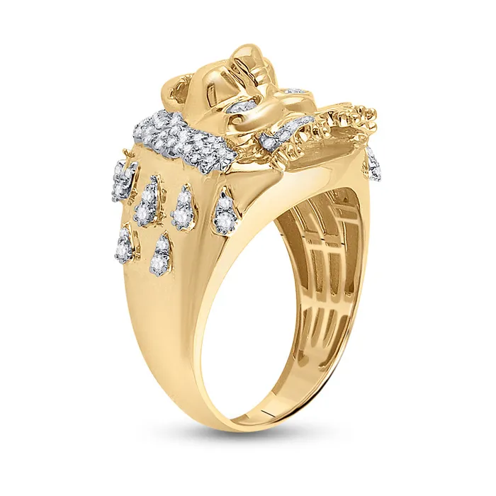 Gold Lion Head Crown Animal Ring 78 Cttw Round Natural Diamond Mens 977 grams GND Rings
