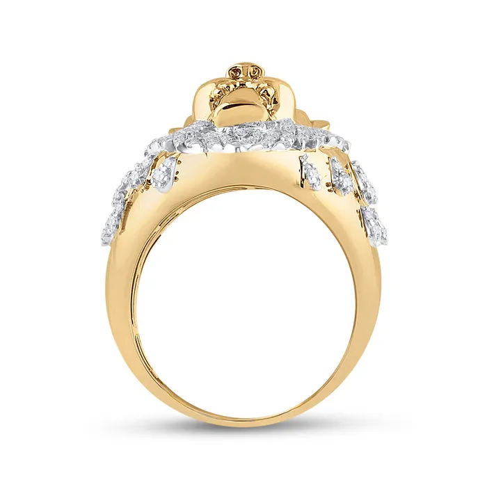 Gold Lion Head Crown Animal Ring 78 Cttw Round Natural Diamond Mens 977 grams GND Rings