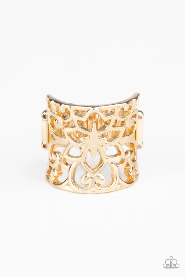 Guru Garden Gold Floral Filigree Ring Paparazzi Paparazzi Accessories Rings