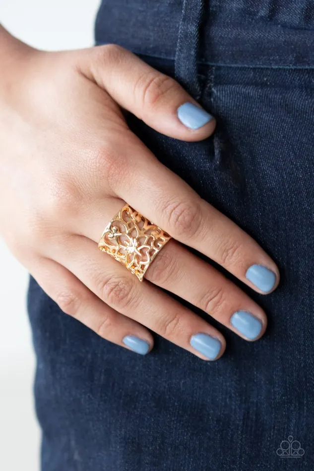 Guru Garden Gold Floral Filigree Ring Paparazzi Paparazzi Accessories Rings