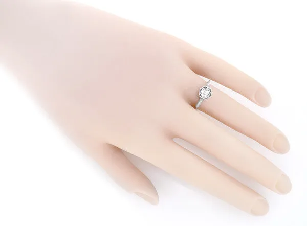 Hexagon Art Deco White Sapphire Filigree Engagement Ring in 14K White Gold Antique Jewelry Mall Rings Hexagon Art Deco White Sapphire Filigree Engagement Ring in 14K White Gold Antique Jewelry Mall Rings