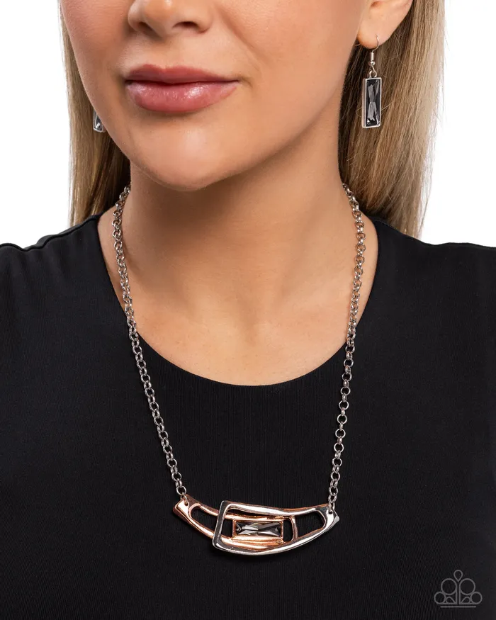 Interlocked Improv Silver and Gold Mixed Metal Gem Short Necklace Paparazzi Paparazzi Accessories Necklaces