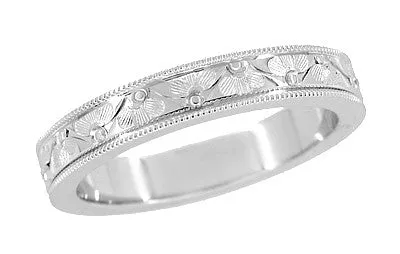 Mens Art Deco Antique Style Engraved Floral Fan Millgrain Edged Wedding Ring in White Gold 4mm Antique Jewelry Mall Rings Mens Art Deco Antique Style Engraved Floral Fan Millgrain Edged Wedding Ring in White Gold 4mm Antique Jewelry Mall Rings
