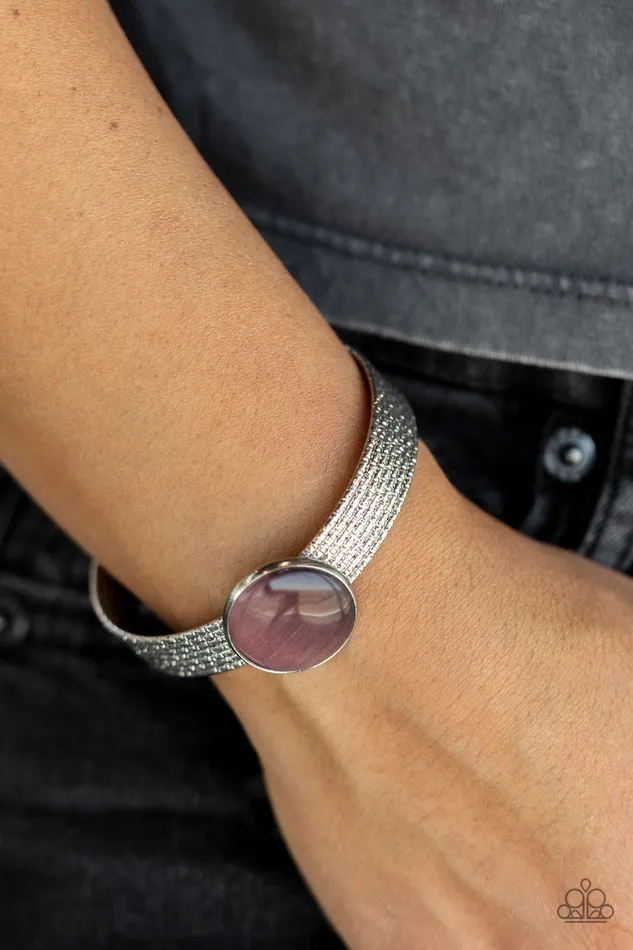 Mystical Magic Purple Cats Eye Stone Silver Cuff Bracelet Paparazzi Paparazzi Accessories Bracelets