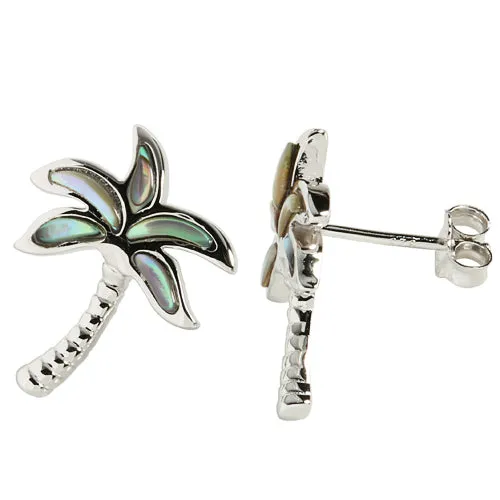 Nakoa Earrings Sterling Silver Abalone Palm Tree Stud Earring