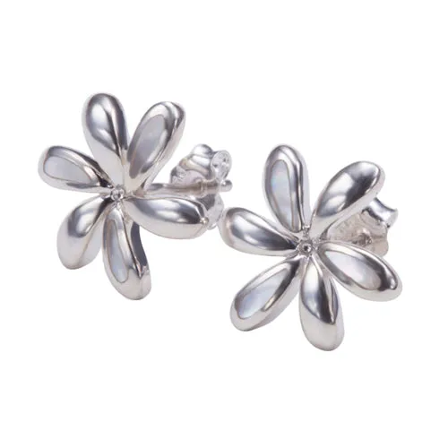 Nakoa Jeweler Earrings Plumeria Sterling Silver Post Earring Motherofpearl Inlay