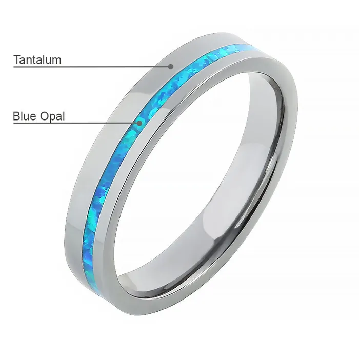 Nakoa Jeweler Rings Tantalum with Blue Opal Inlaid Wedding Ring Flat 4mm