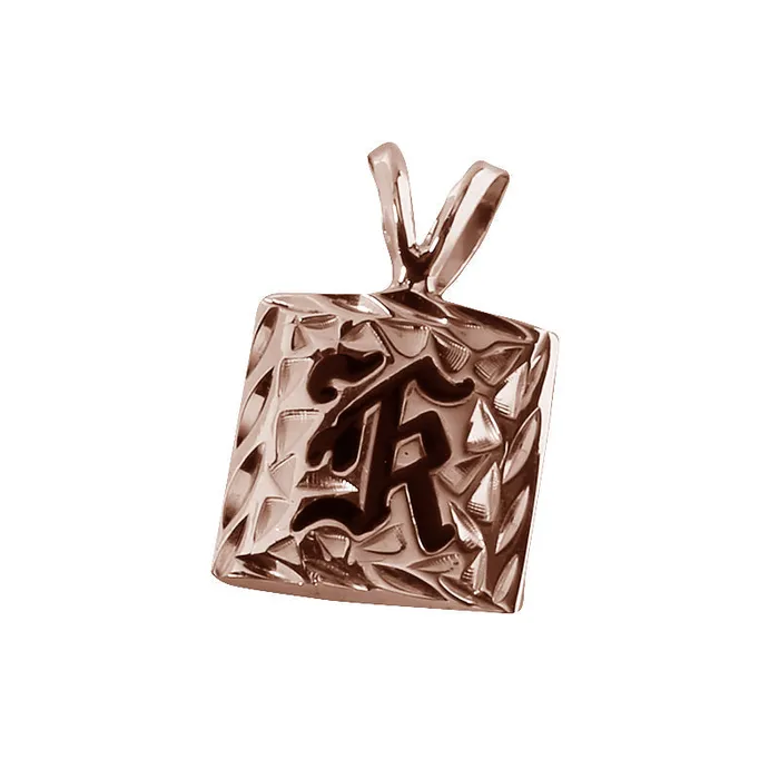 Nakoa Necklaces 14K Gold CustomMade Heirloom Initial Pendant Black Enamel Letter Diamond Cut Edge 12mm Thickness 15mm