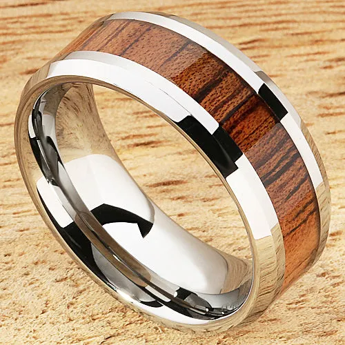 Nakoa Rings 8mm Natural Hawaiian Koa Wood Inlaid Tungsten Beveled Edge Wedding Ring Nakoa Rings 8mm Natural Hawaiian Koa Wood Inlaid Tungsten Beveled Edge Wedding Ring