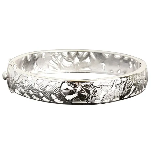 Nakoa Rings Hawaiian Jewelry Tropical Flower Open Bangle