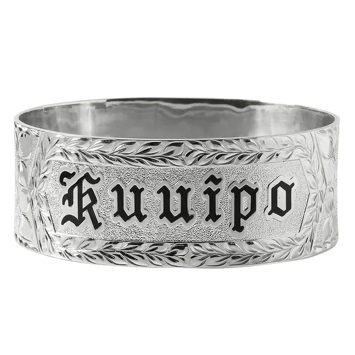Nakoa Rings Sterling Silver CustomMade Hawaiian Heirloom Bangle Black Raise Letter 28mm Nakoa Rings Sterling Silver CustomMade Hawaiian Heirloom Bangle Black Raise Letter 28mm