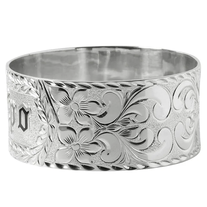 Nakoa Rings Sterling Silver CustomMade Hawaiian Heirloom Bangle Black Raise Letter 28mm