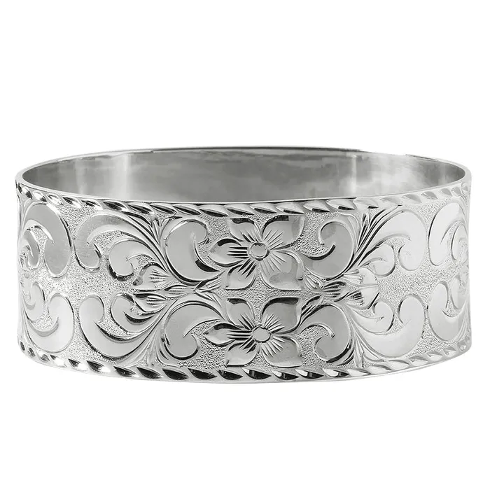 Nakoa Rings Sterling Silver CustomMade Hawaiian Heirloom Bangle Black Raise Letter 28mm