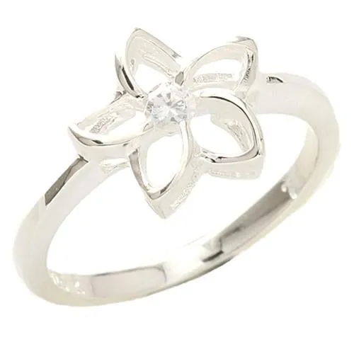 Nakoa Rings Sterling Silver Floating 12mm Plumeria with CZ Ring