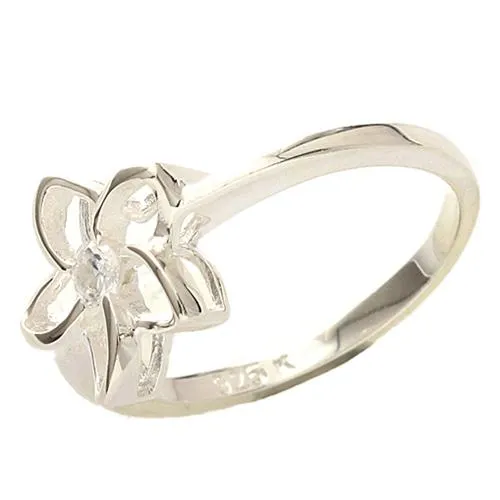 Nakoa Rings Sterling Silver Floating 12mm Plumeria with CZ Ring