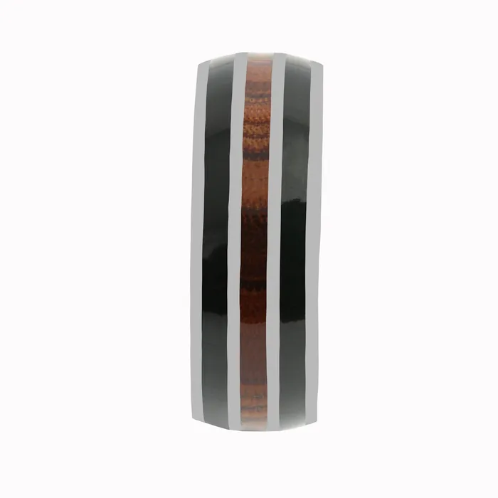 Nakoa Tantalum with Onyx and Koa Wood Inlaid Wedding Ring Barrel 8mm Rings