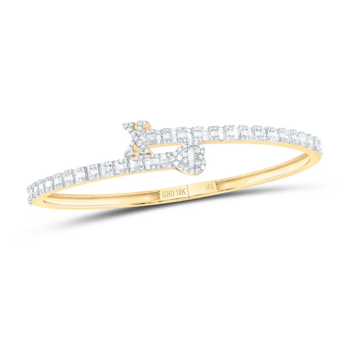 Necklaces 10Kt Gold 1 58CtwDia Nk Heart Initial X Ladies Cuff Bangle55 Mm GND