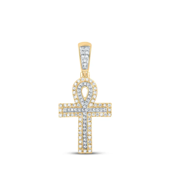 Necklaces GND Gold Ankh Cross Charm Pendant 14 Cttw Round Natural Diamond Mens 194 grams