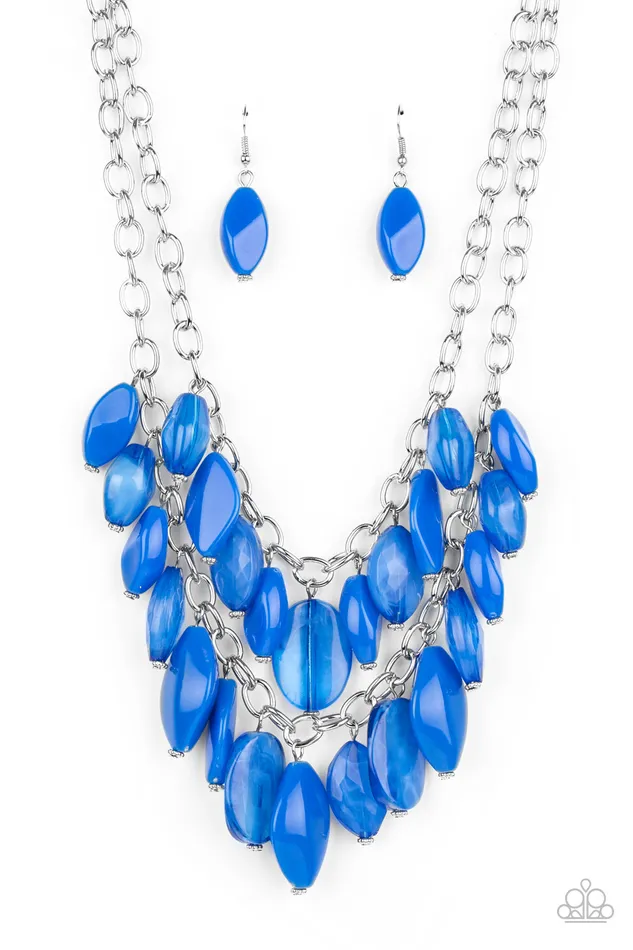 Necklaces Palm Beach Beauty Blue Bead Silver Layered Necklace Paparazzi Paparazzi Accessories