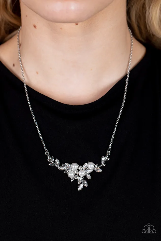 Necklaces Paparazzi Accessories Because Im The Bride White Pearl Rhinestone Silver Necklace Paparazzi