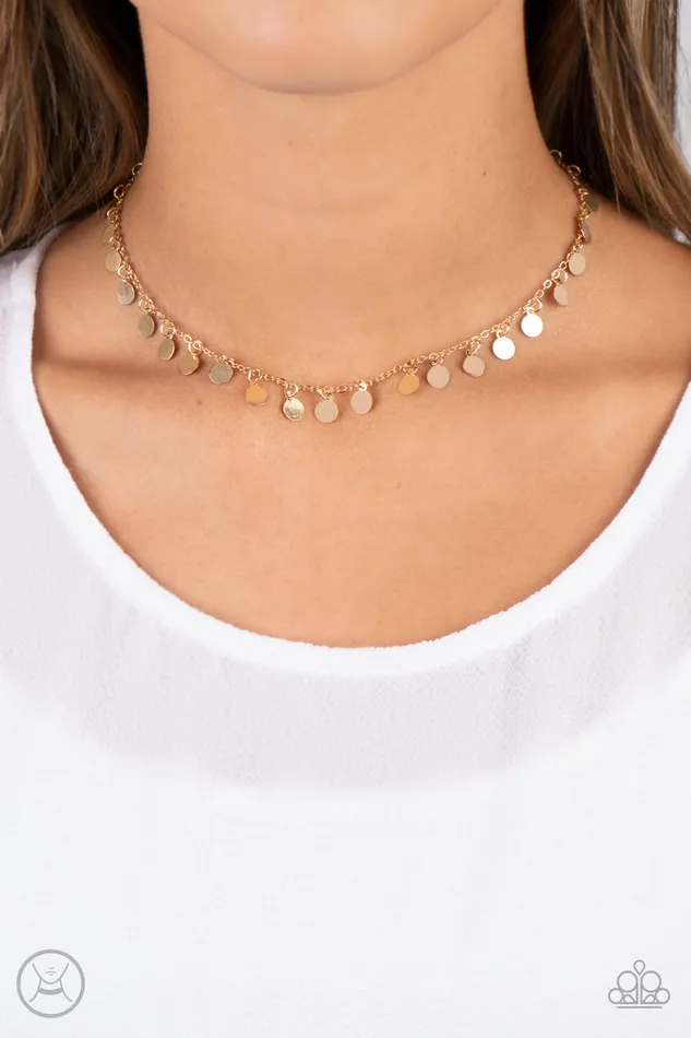 Necklaces Paparazzi Accessories Champagne Catwalk Gold Disc Choker Necklace Paparazzi