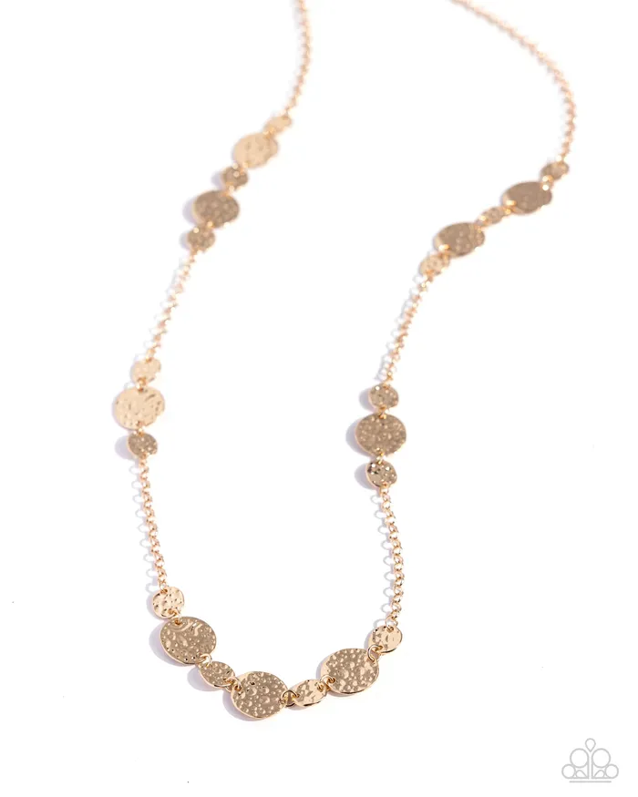 Necklaces Paparazzi Accessories Elongated Elegance Gold Hammered Disc Long Necklace Paparazzi Necklaces Paparazzi Accessories Elongated Elegance Gold Hammered Disc Long Necklace Paparazzi