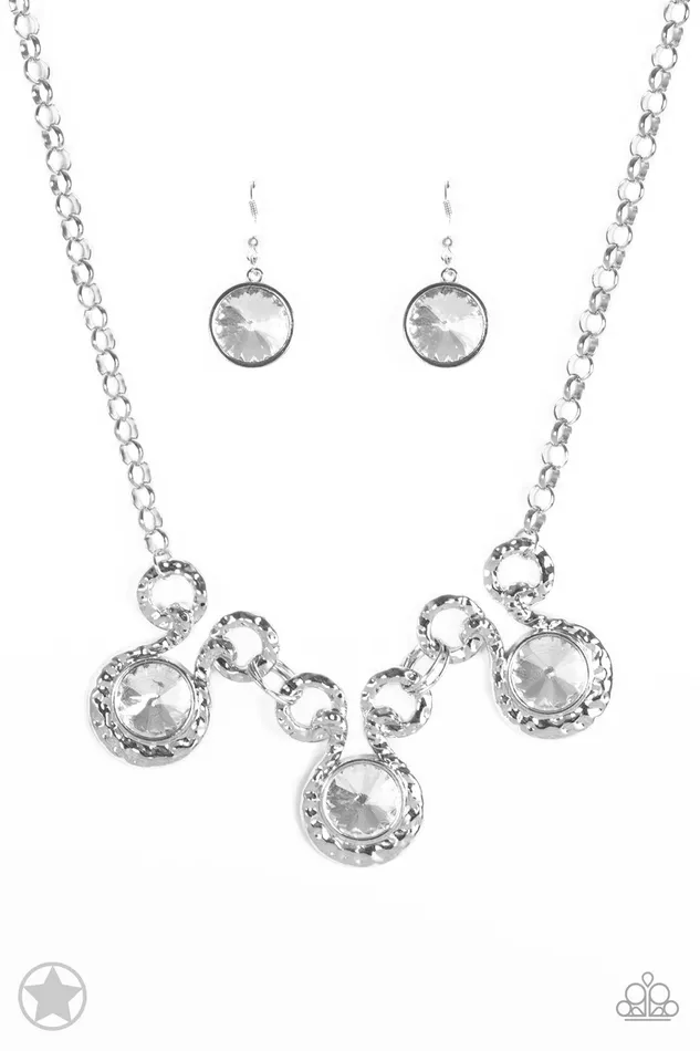 Necklaces Paparazzi Accessories Hypnotized Silver Large Circle Rhinestone Statement BLOCKBUSTER Necklace Paparazzi