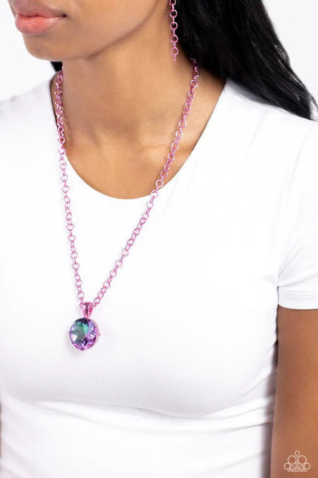 Necklaces Paparazzi Accessories Las Vegas DIP Pink Chain UV Gem Short Necklace Paparazzi
