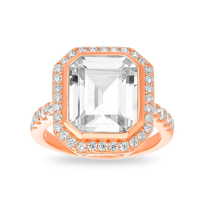 Noblepack CA Rings Rose Asscher CZ Border Ring