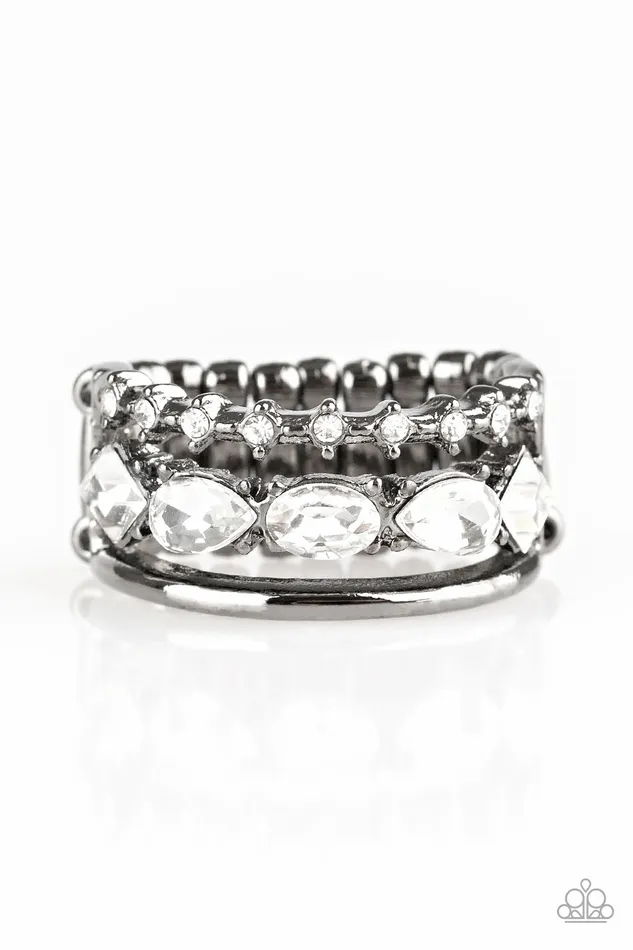 Paparazzi Accessories Backstage Sparkle Black Gunmetal White Rhinestone Ring Paparazzi Rings Paparazzi Accessories Backstage Sparkle Black Gunmetal White Rhinestone Ring Paparazzi Rings