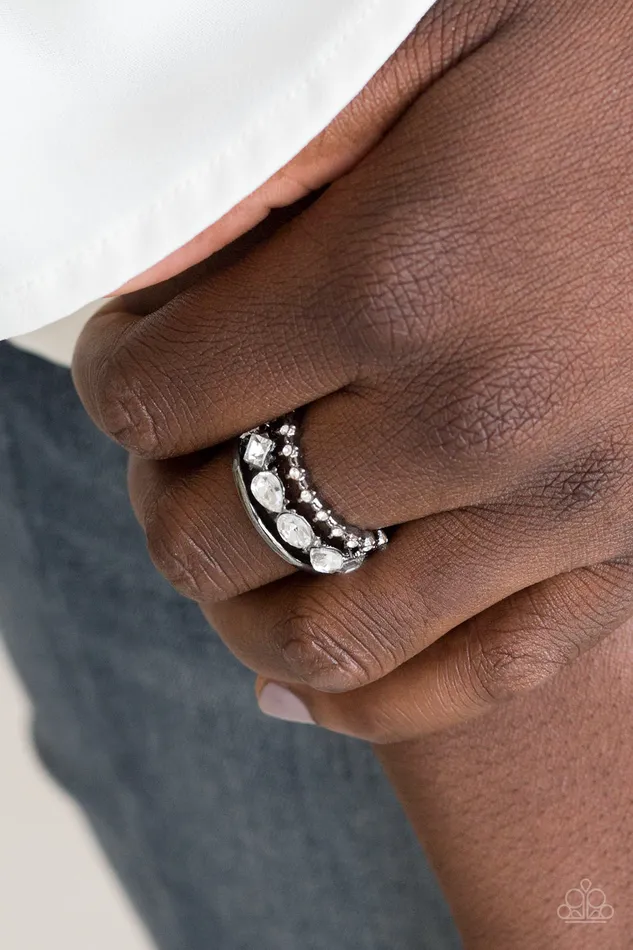 Paparazzi Accessories Backstage Sparkle Black Gunmetal White Rhinestone Ring Paparazzi Rings